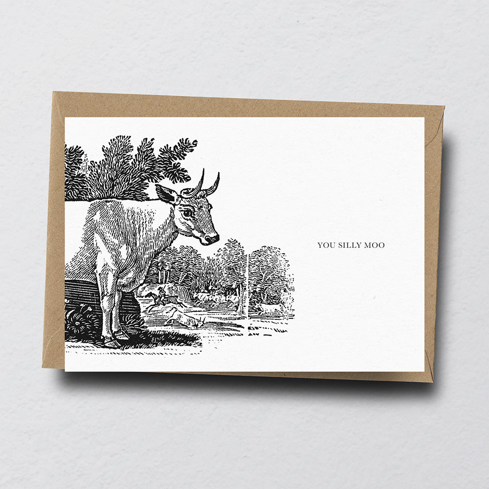 Cow Animal Woodblock Greeting Card by Dig The Earth