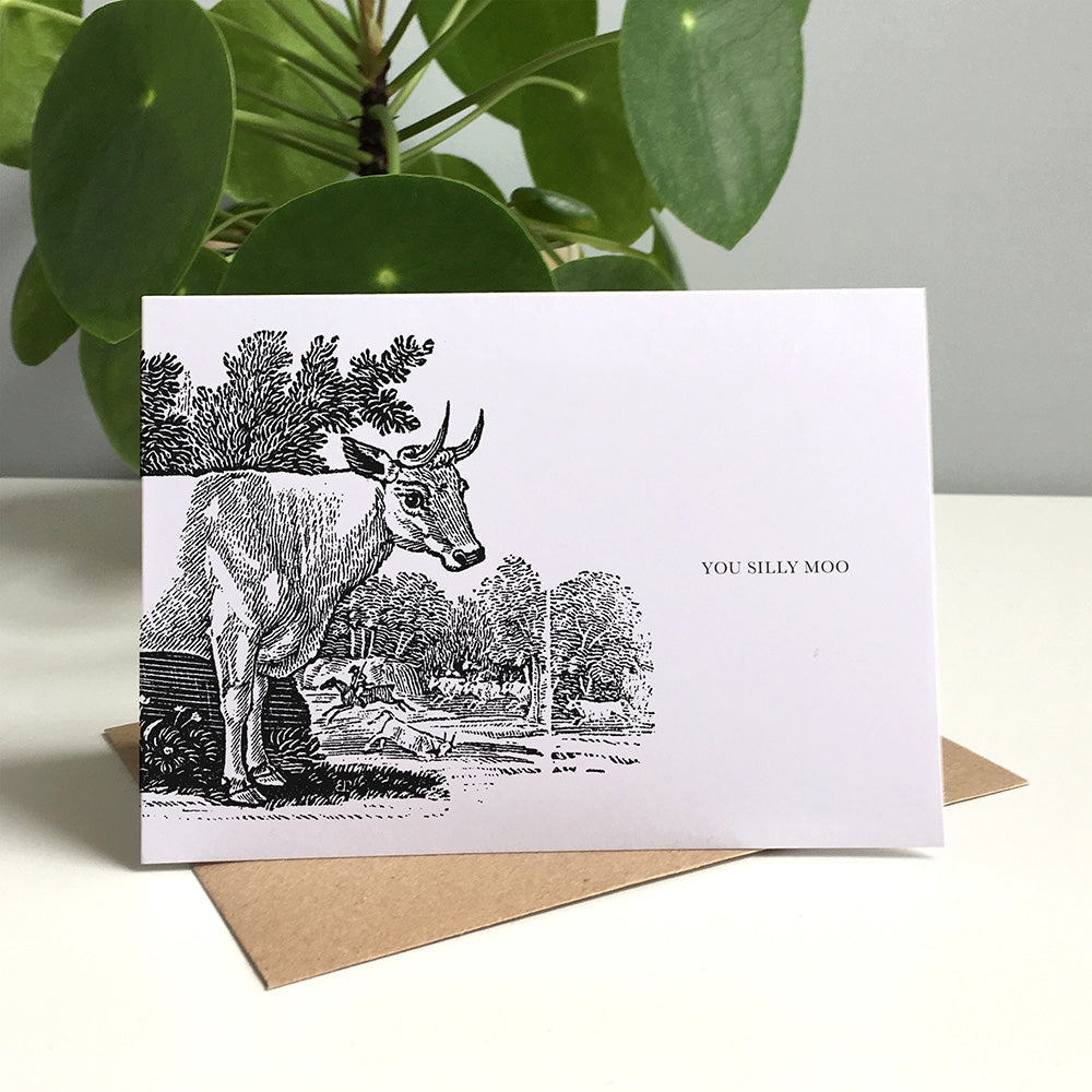 Cow Animal Woodblock Greeting Card by Dig The Earth
