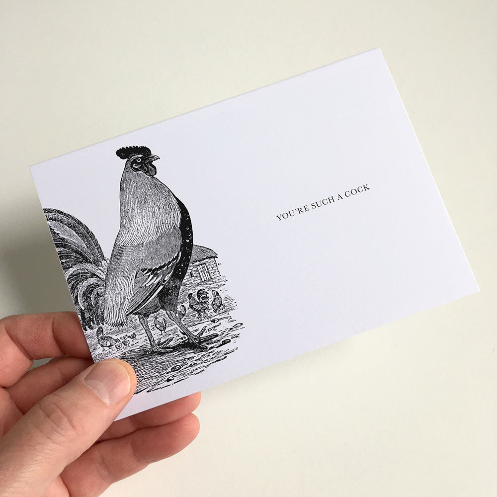 Cockerel Animal Woodblock Greeting Card by Dig The Earth