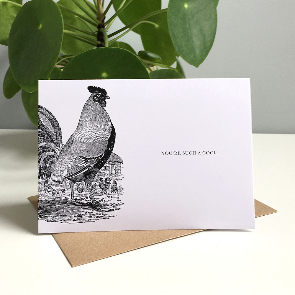 Cockerel Animal Woodblock Greeting Card by Dig The Earth