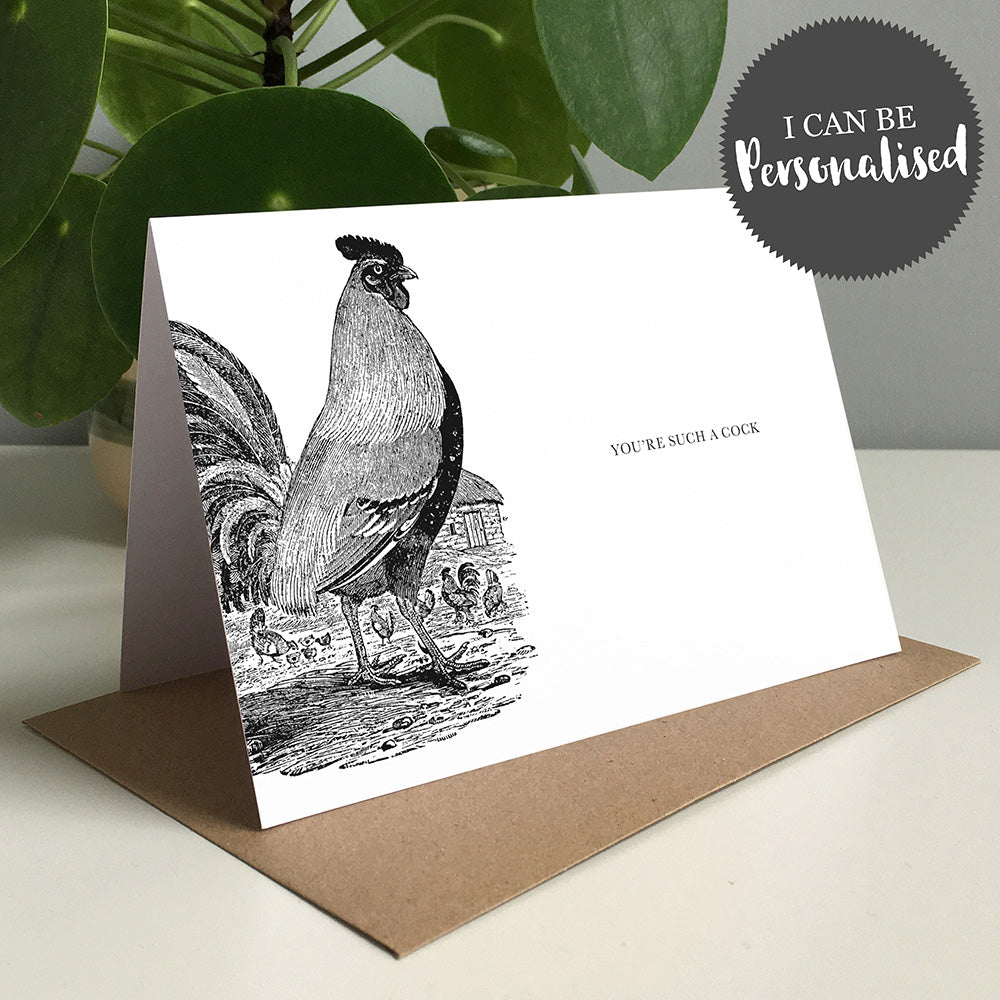 Cockerel Animal Woodblock Greeting Card by Dig The Earth
