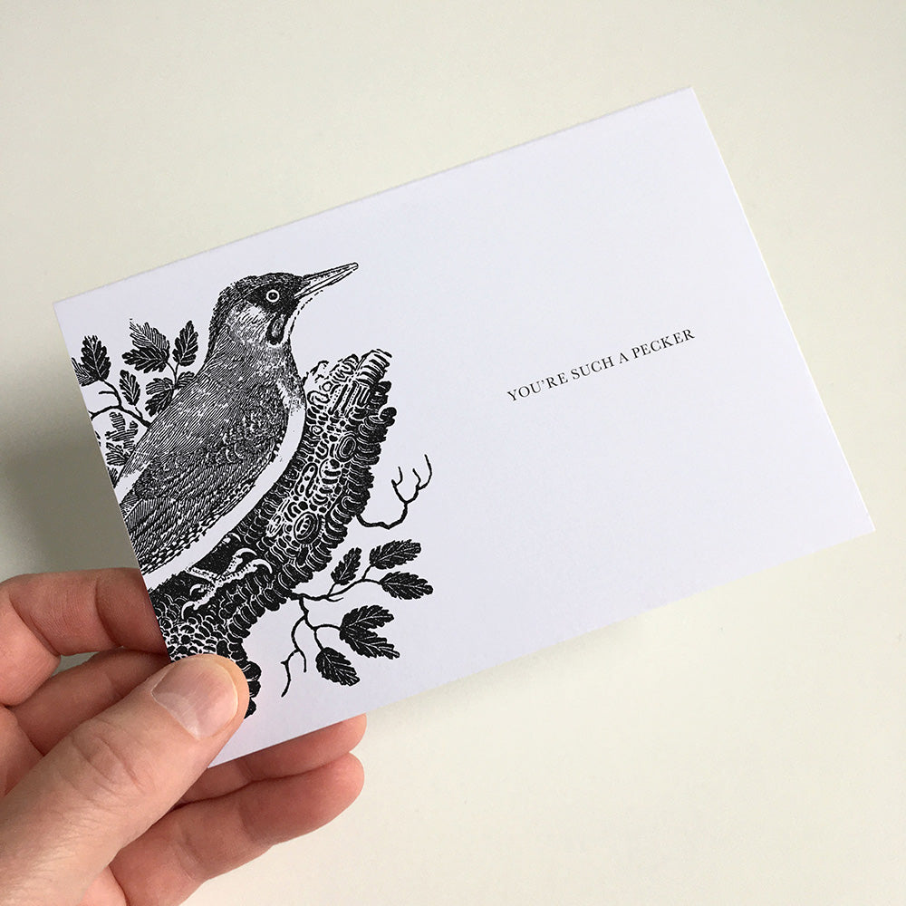 Woodpecker Animal Woodblock Greeting Card by Dig The Earth