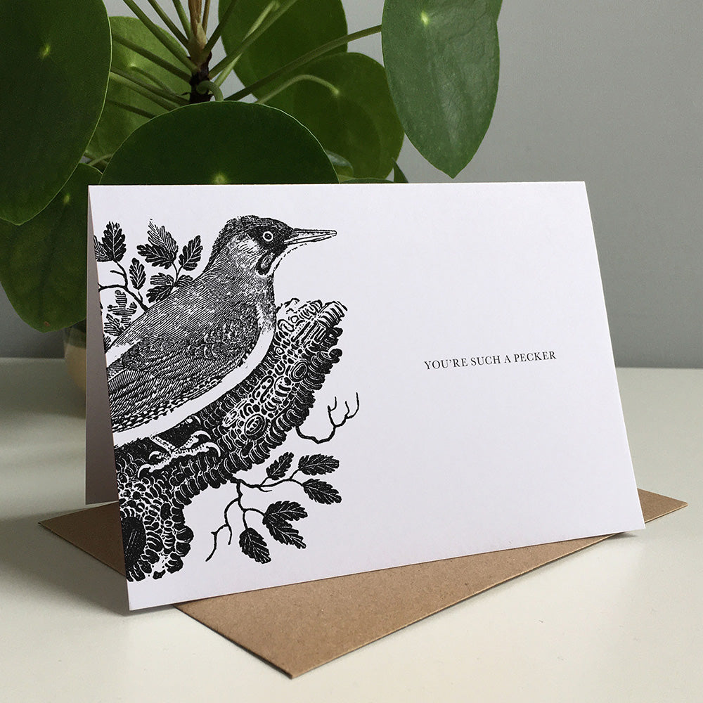 Woodpecker Animal Woodblock Greeting Card by Dig The Earth