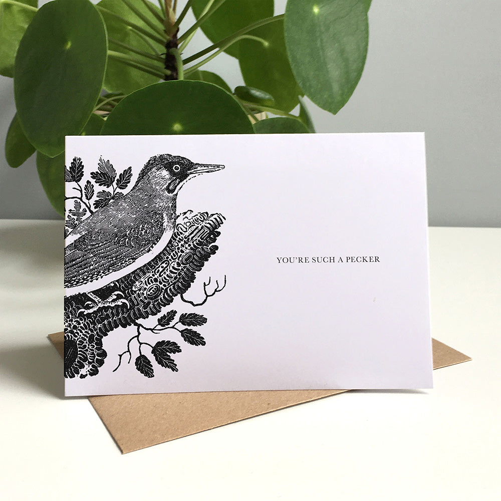 Woodpecker Animal Woodblock Greeting Card by Dig The Earth