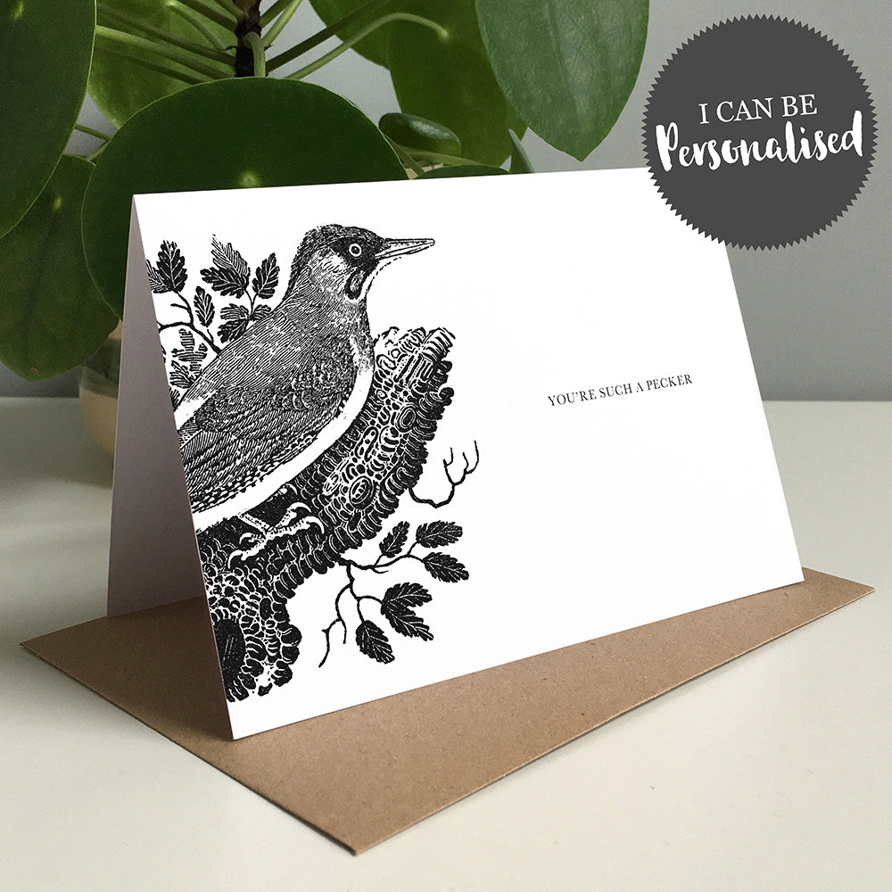 Woodpecker Animal Woodblock Greeting Card by Dig The Earth