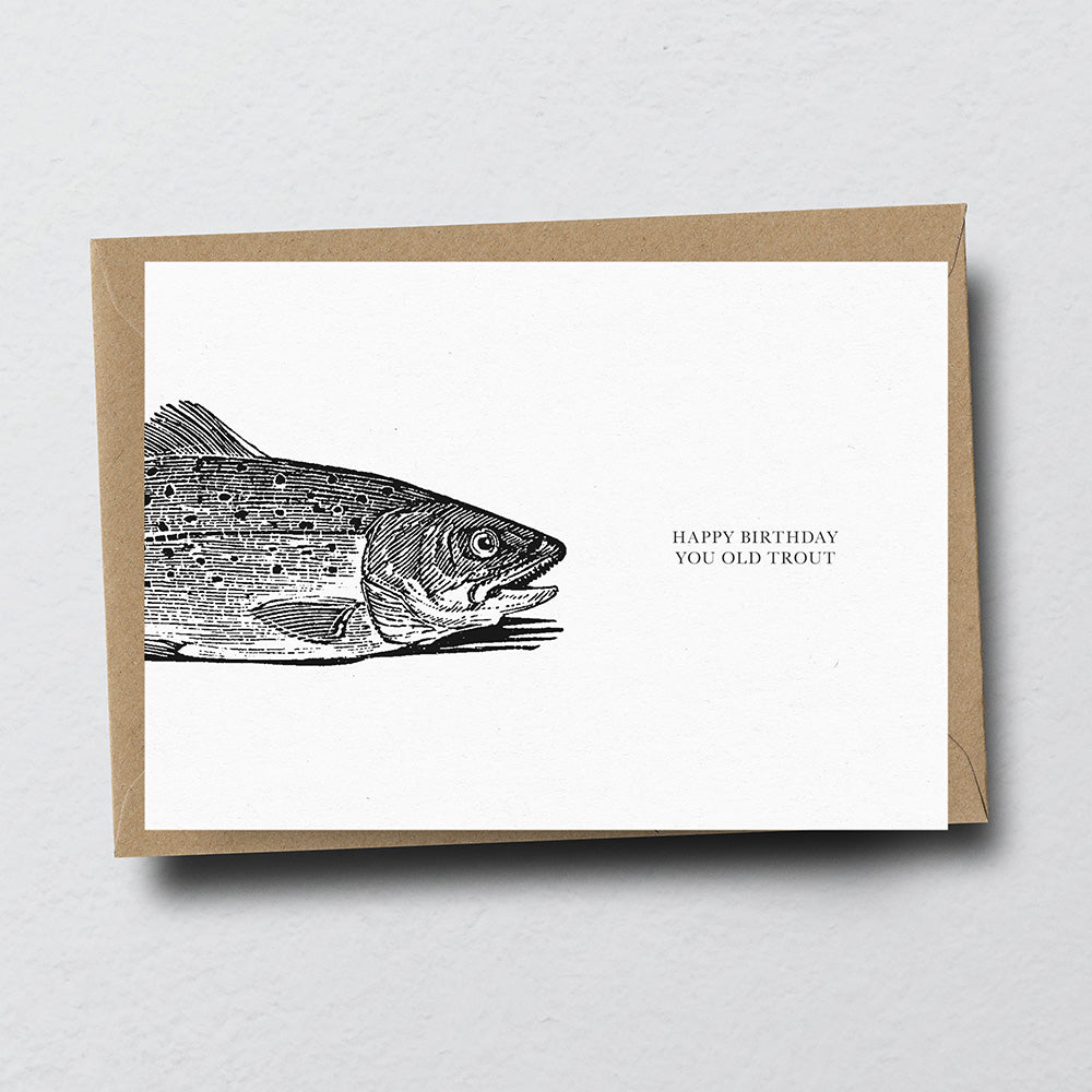 Trout Animal Woodblock Greeting Card by Dig The Earth