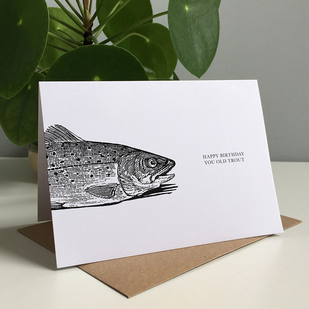 Trout Animal Woodblock Greeting Card by Dig The Earth