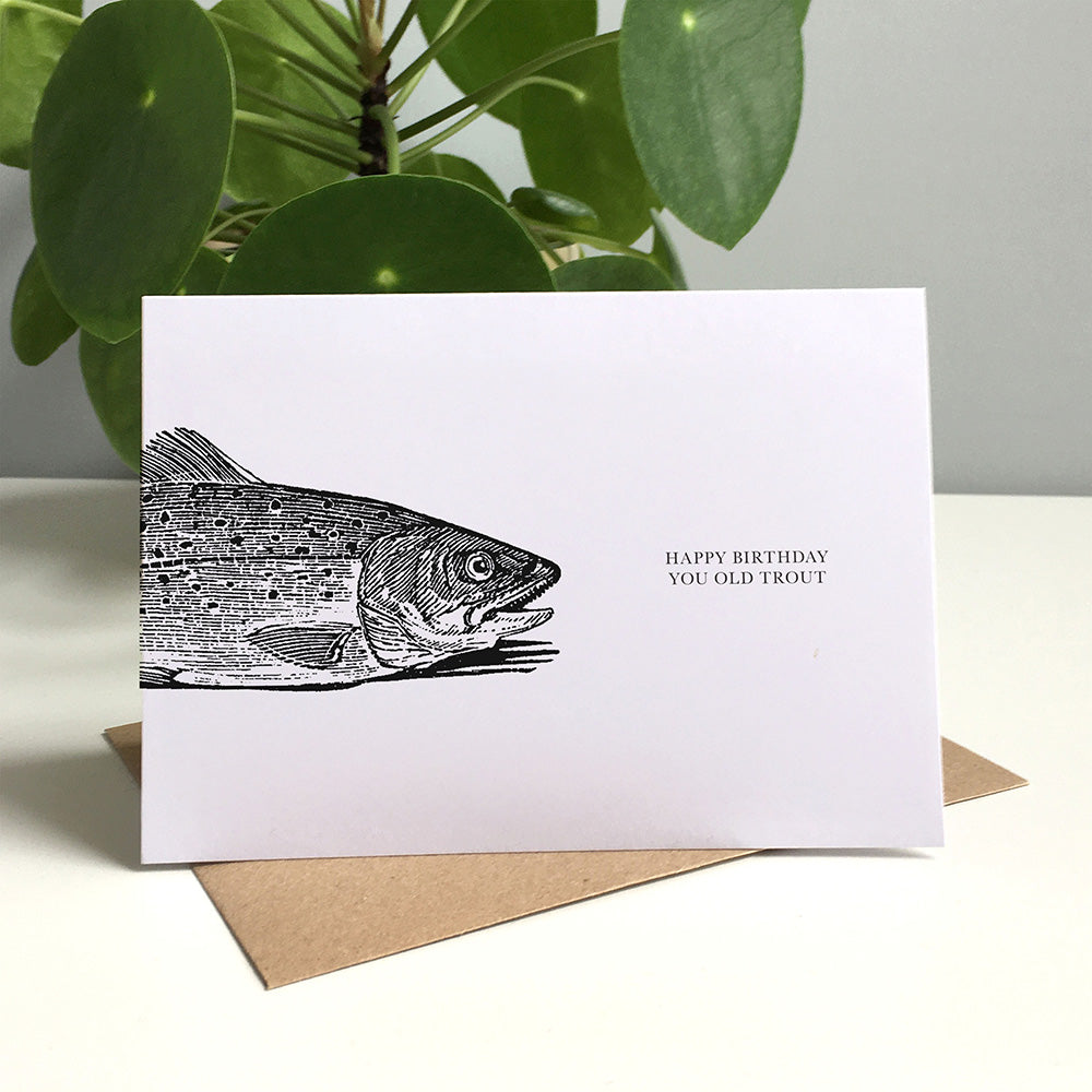 Trout Animal Woodblock Greeting Card by Dig The Earth