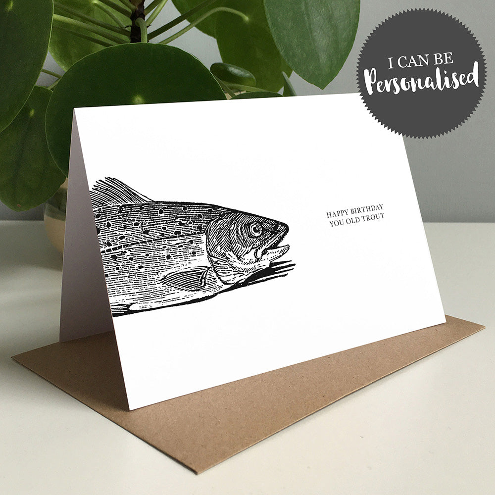 Trout Animal Woodblock Greeting Card by Dig The Earth
