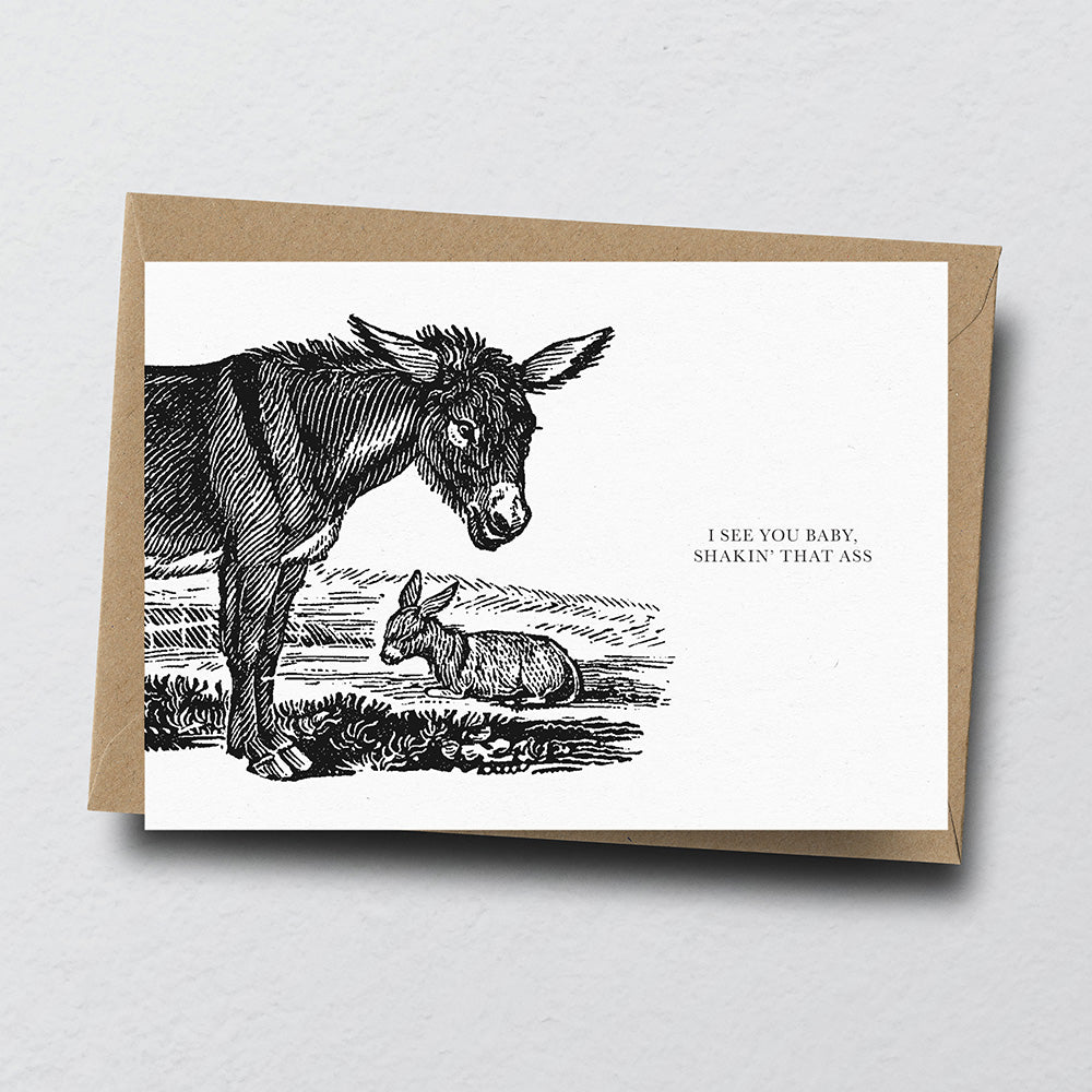 Donkey Animal Woodblock Greeting Card by Dig The Earth