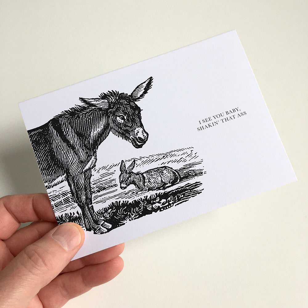 Donkey Animal Woodblock Greeting Card by Dig The Earth