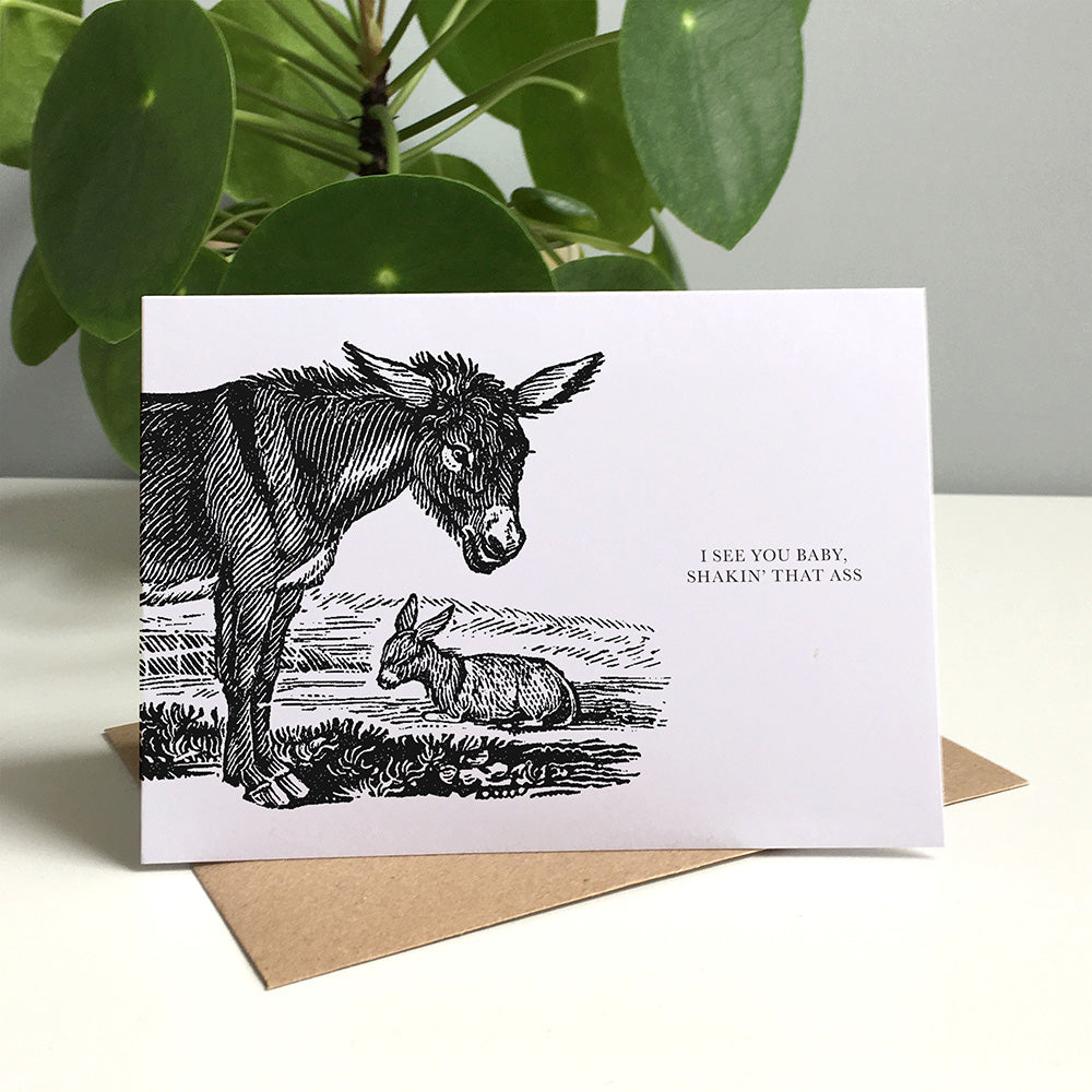 Donkey Animal Woodblock Greeting Card by Dig The Earth