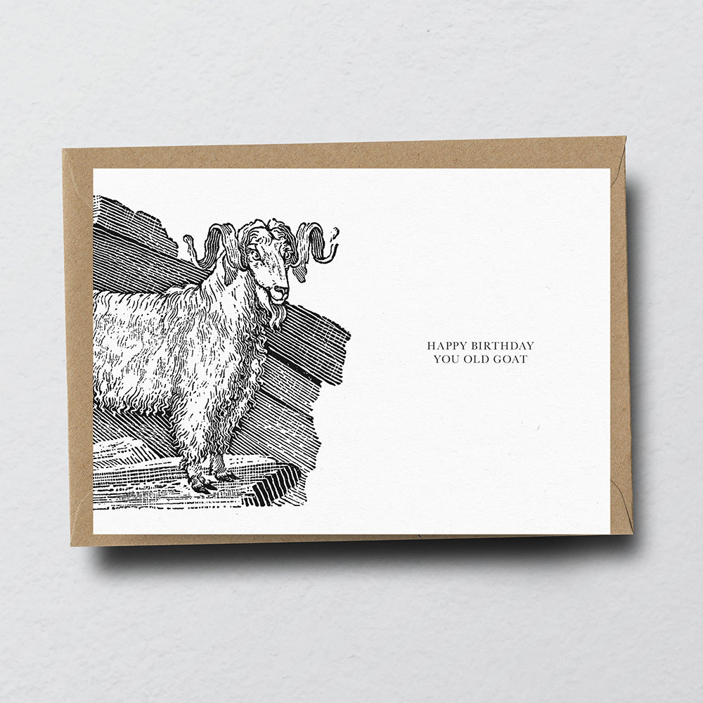 Goat Animal Woodblock Greeting Card by Dig The Earth