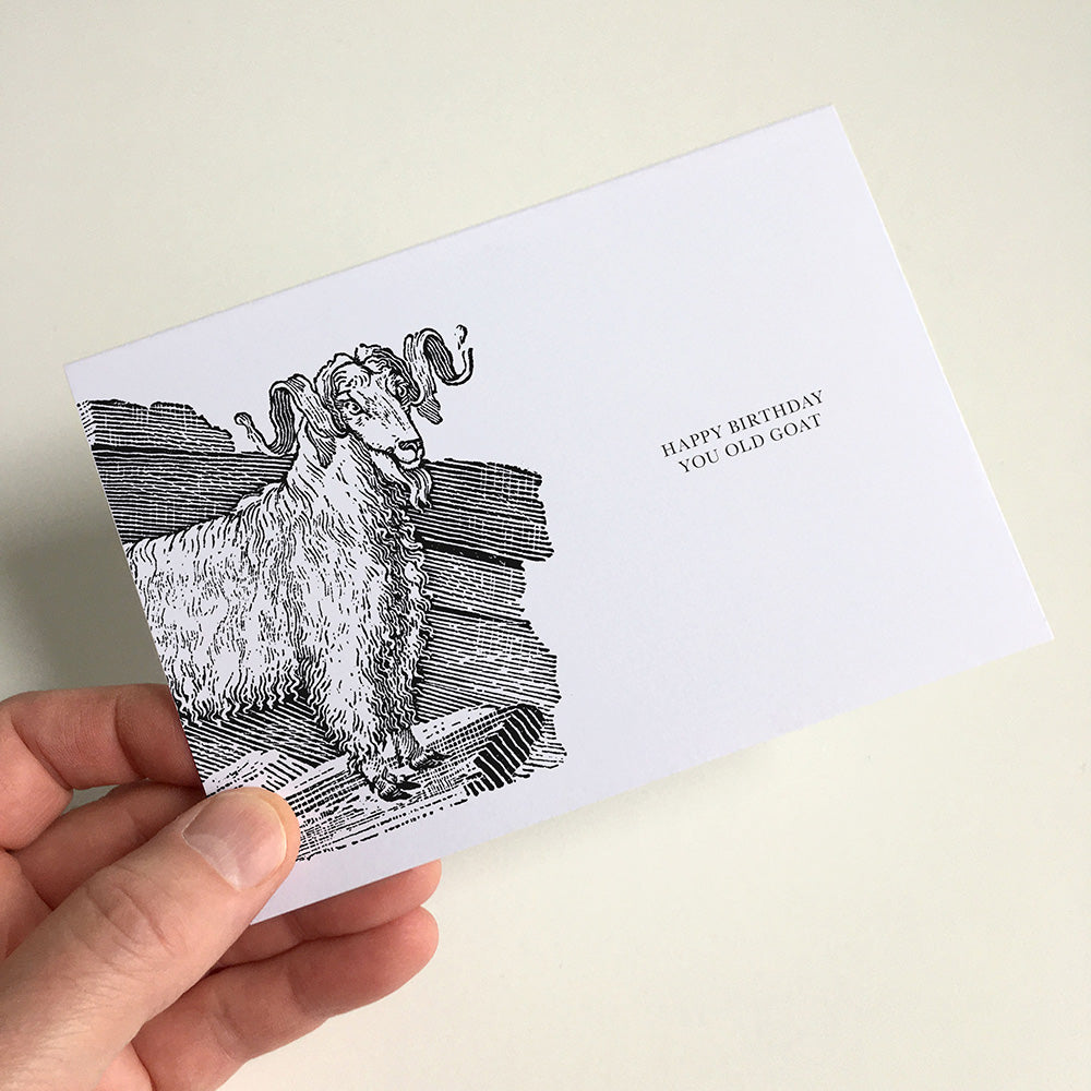 Goat Animal Woodblock Greeting Card by Dig The Earth