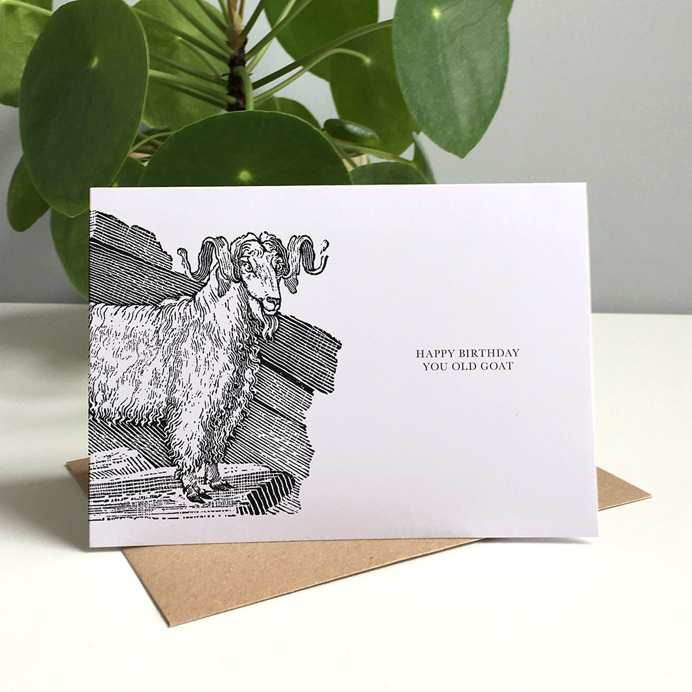 Goat Animal Woodblock Greeting Card by Dig The Earth