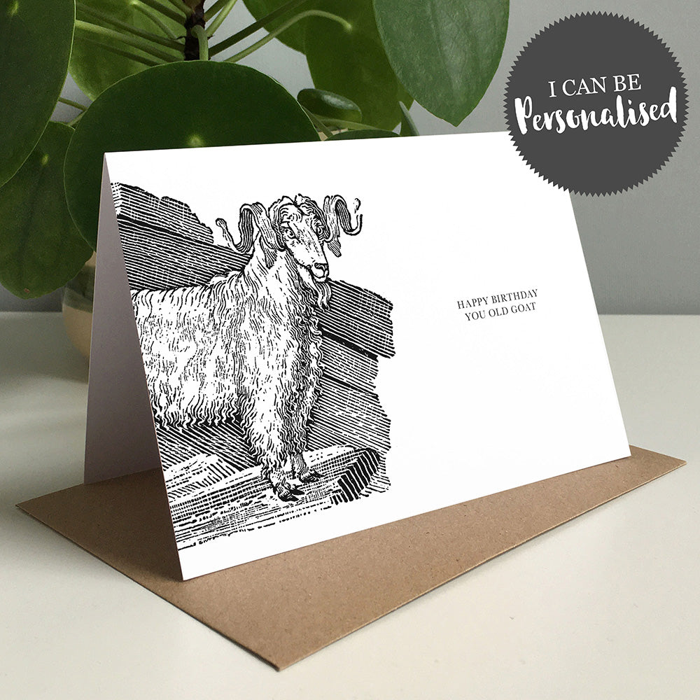 Goat Animal Woodblock Greeting Card by Dig The Earth