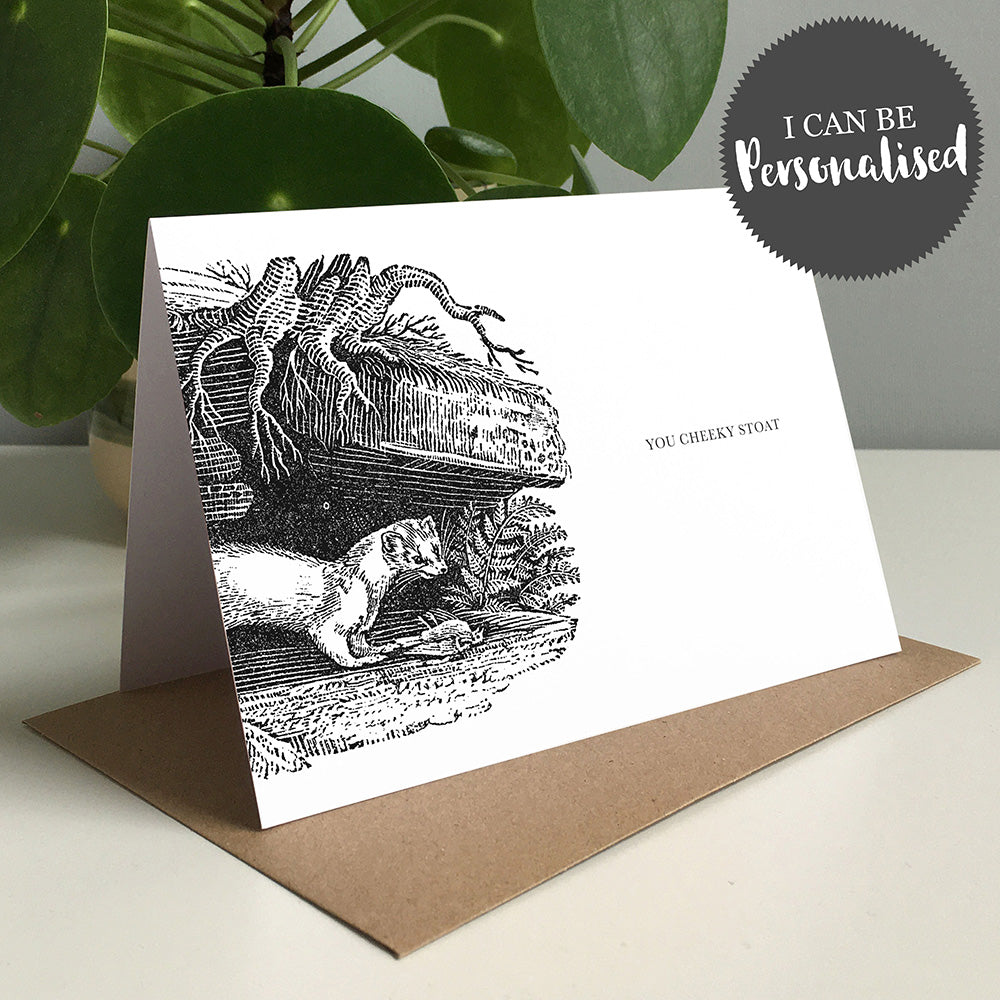 Stoat Animal Woodblock Greeting Card by Dig The Earth