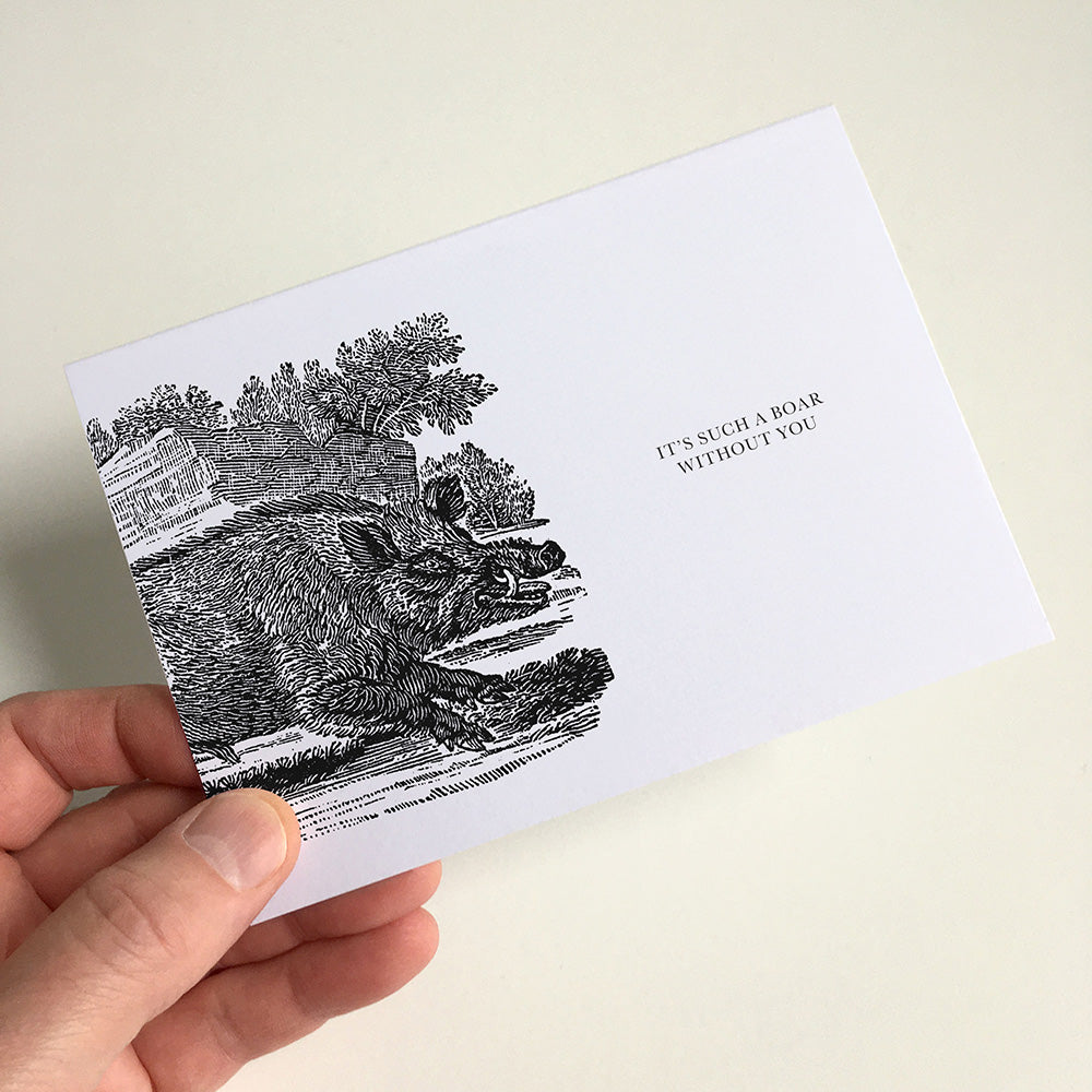 Boar Animal Woodblock Greeting Card by Dig The Earth