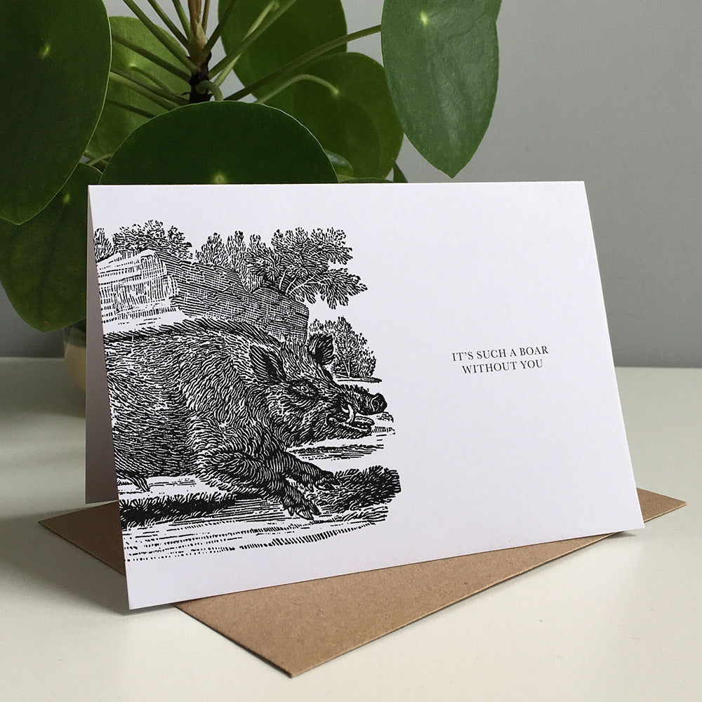 Boar Animal Woodblock Greeting Card by Dig The Earth