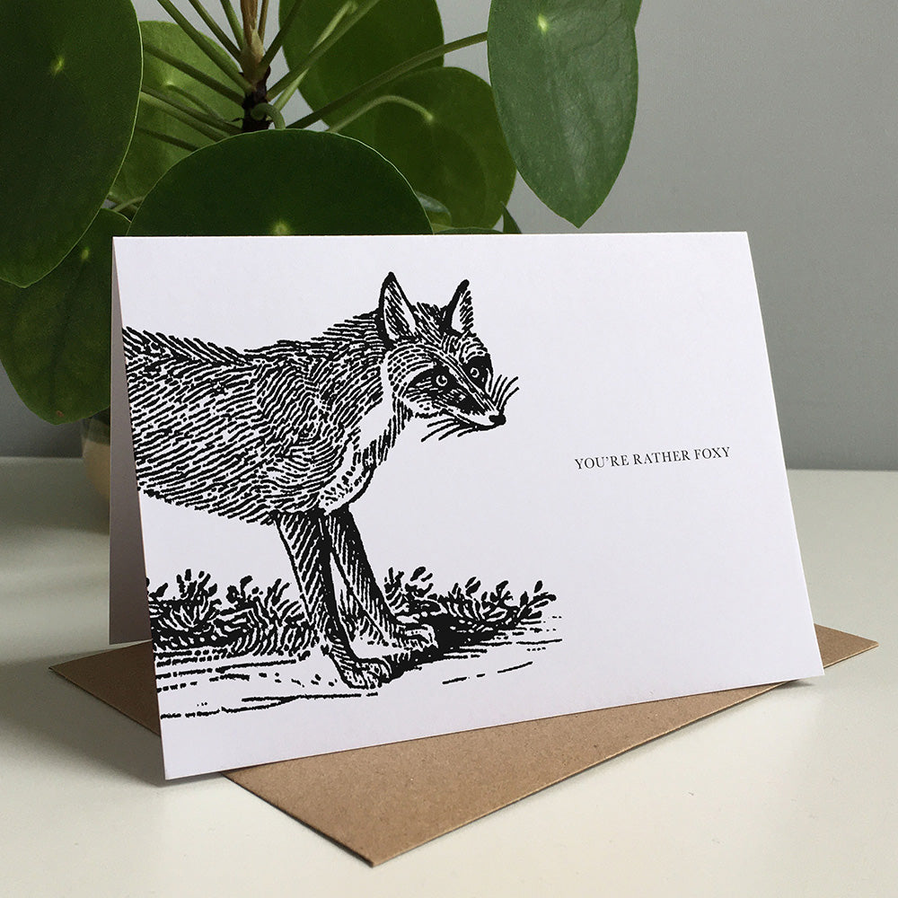Fox Animal Woodblock Greeting Card by Dig The Earth