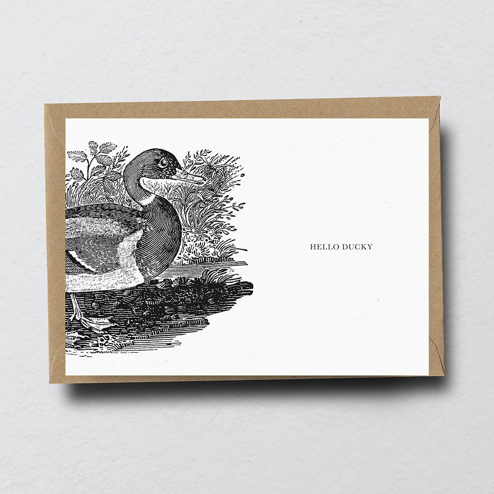 Duck Animal Woodblock Greeting Card by Dig The Earth