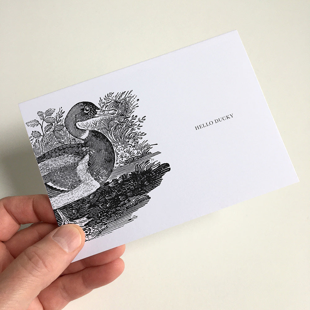 Duck Animal Woodblock Greeting Card by Dig The Earth
