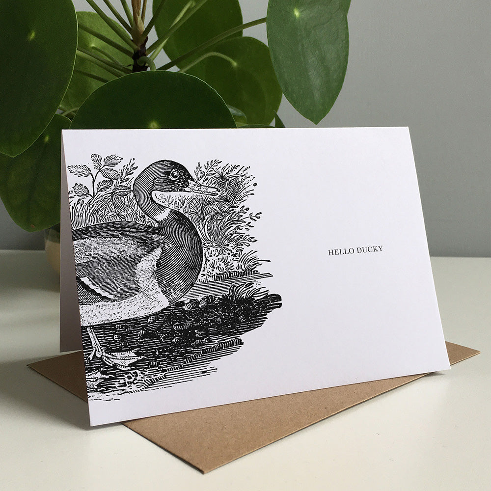 Duck Animal Woodblock Greeting Card by Dig The Earth