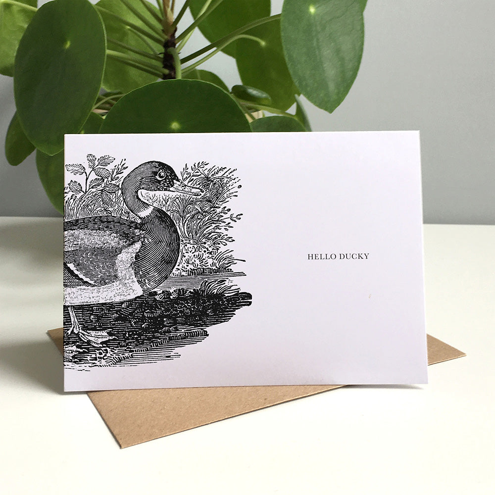 Duck Animal Woodblock Greeting Card by Dig The Earth
