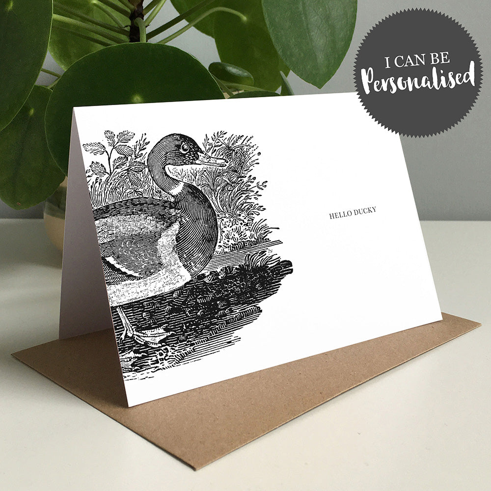 Duck Animal Woodblock Greeting Card by Dig The Earth
