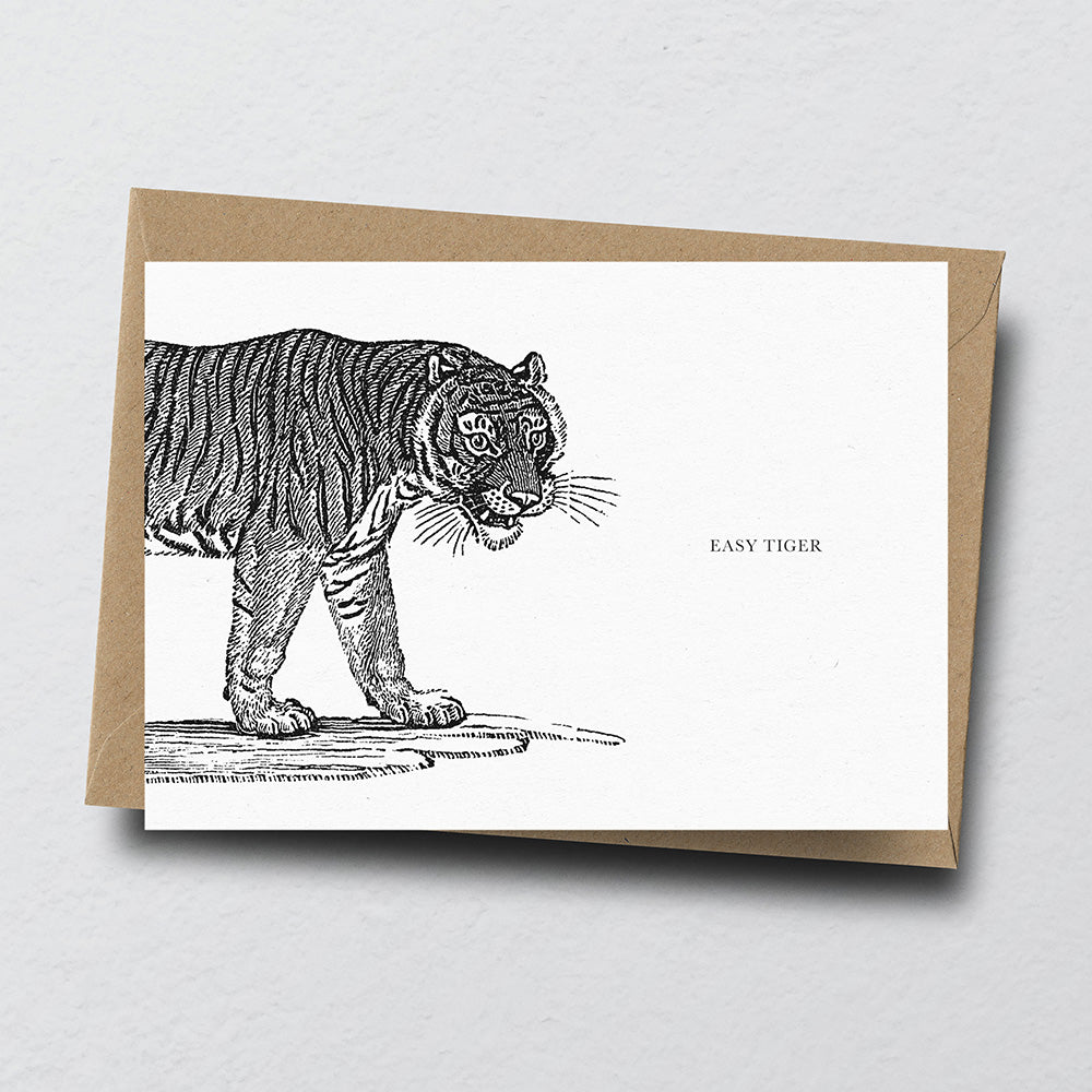 Tiger Animal Woodblock Greeting Card by Dig The Earth