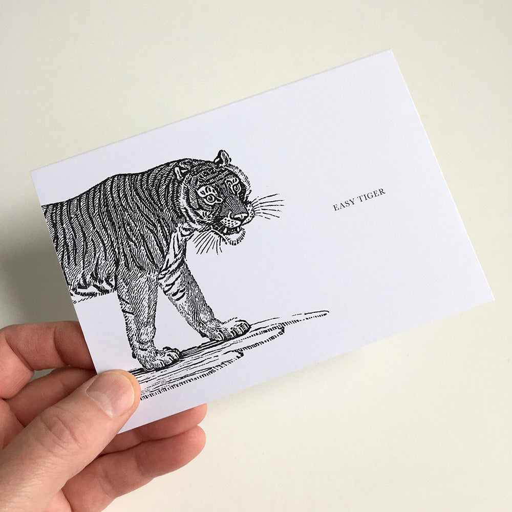 Tiger Animal Woodblock Greeting Card by Dig The Earth