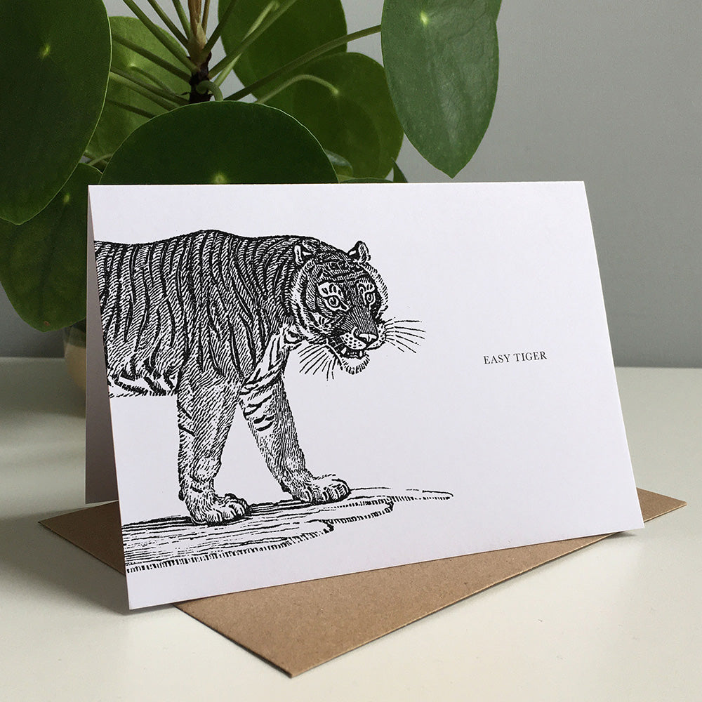 Tiger Animal Woodblock Greeting Card by Dig The Earth
