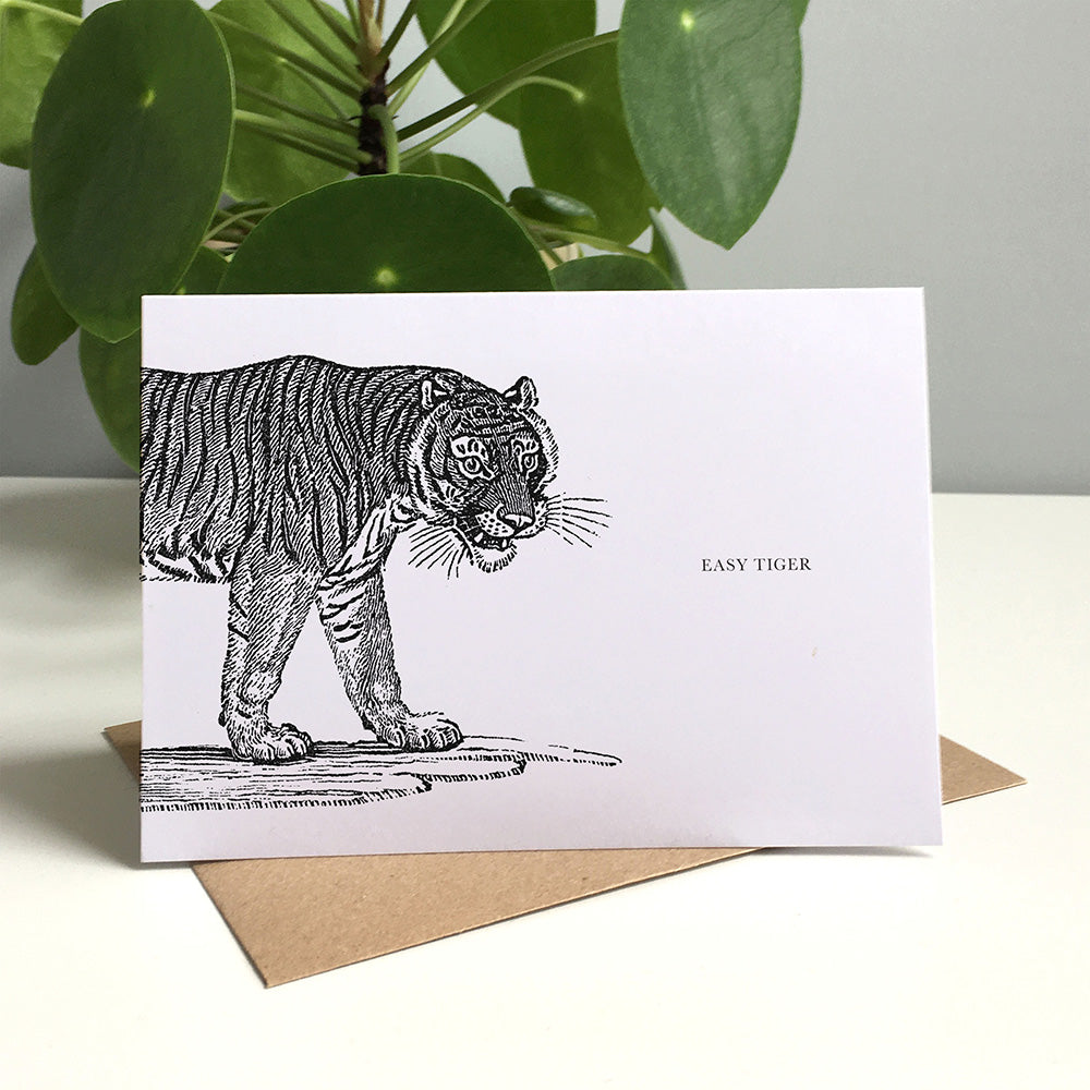 Tiger Animal Woodblock Greeting Card by Dig The Earth