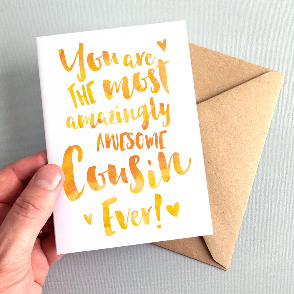 The Most Amazingly Awesome Cousin Greeting Card in Yellow by Dig The Earth