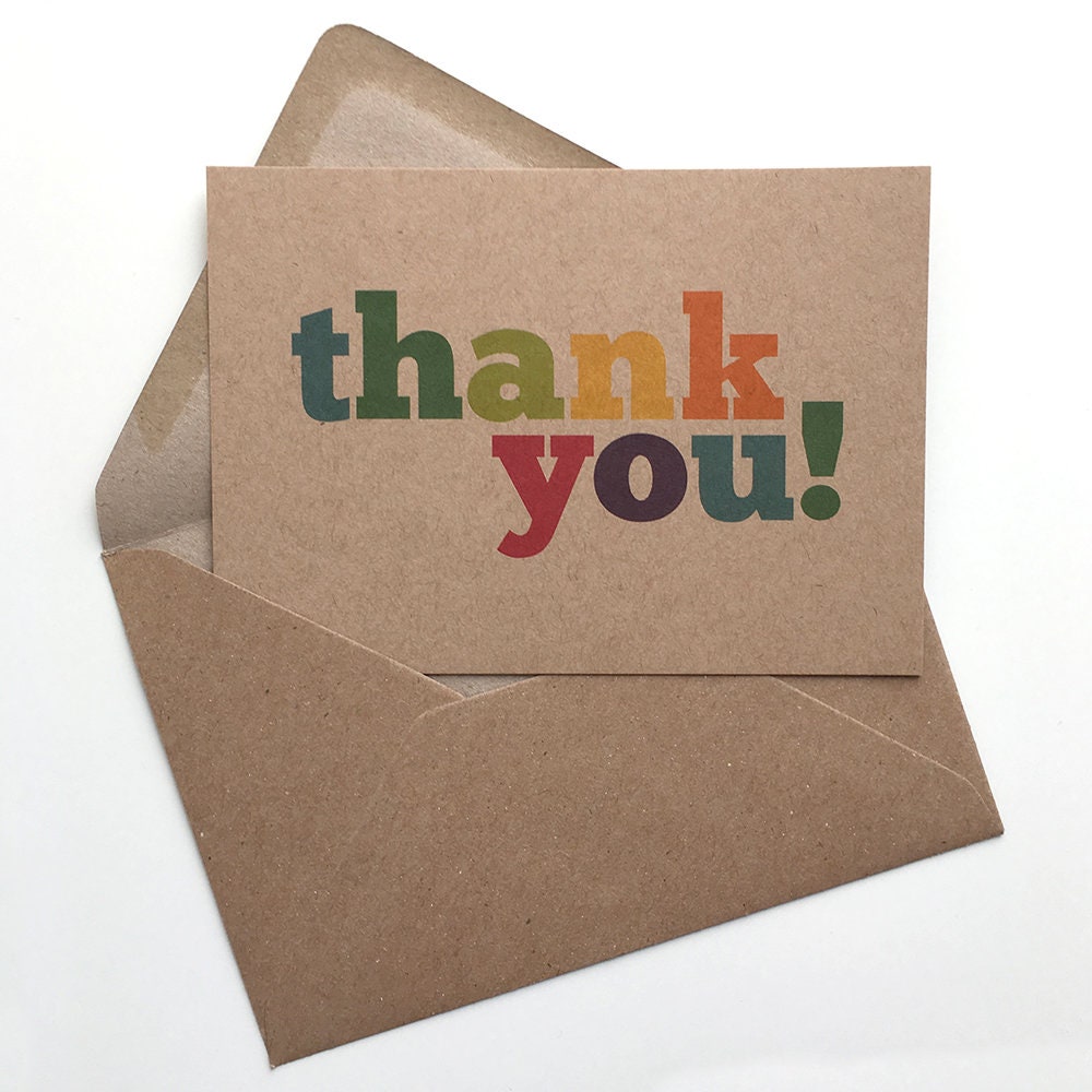Thank You x 12 Colourful Postcard Note Cards