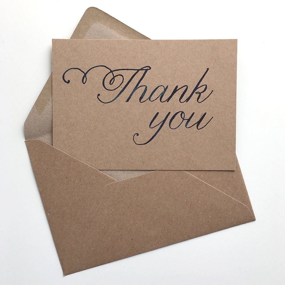 Thank You x 12 Inky Watercolour Script Postcard Note Cards
