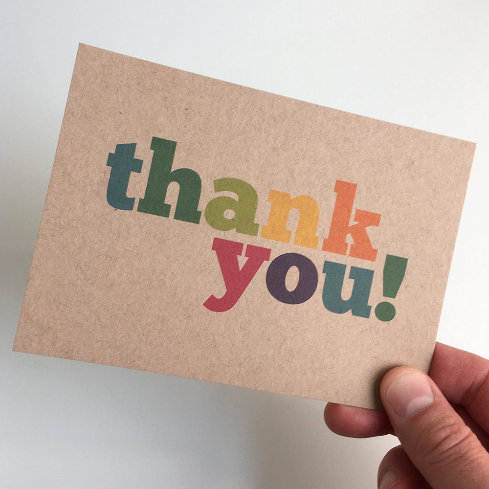 Thank You x 12 Colourful Postcard Note Cards