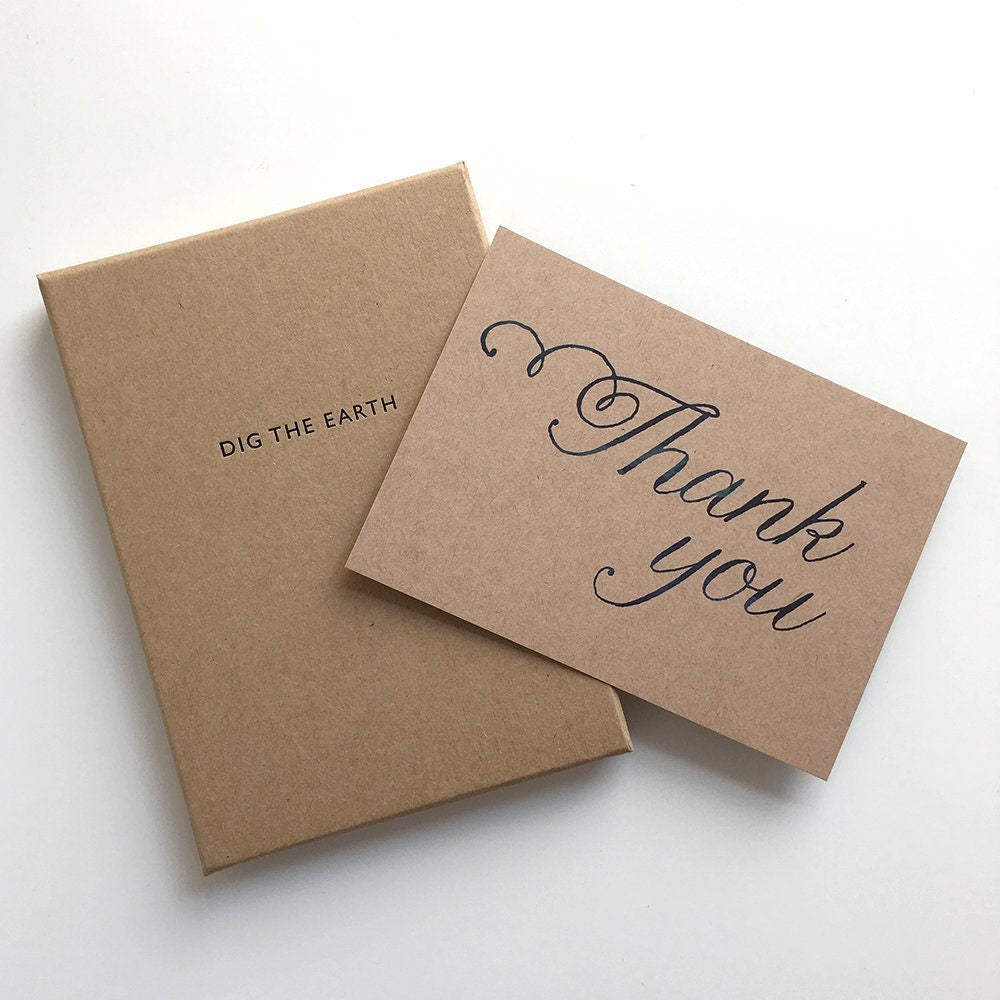 Thank You x 12 Inky Watercolour Script Postcard Note Cards