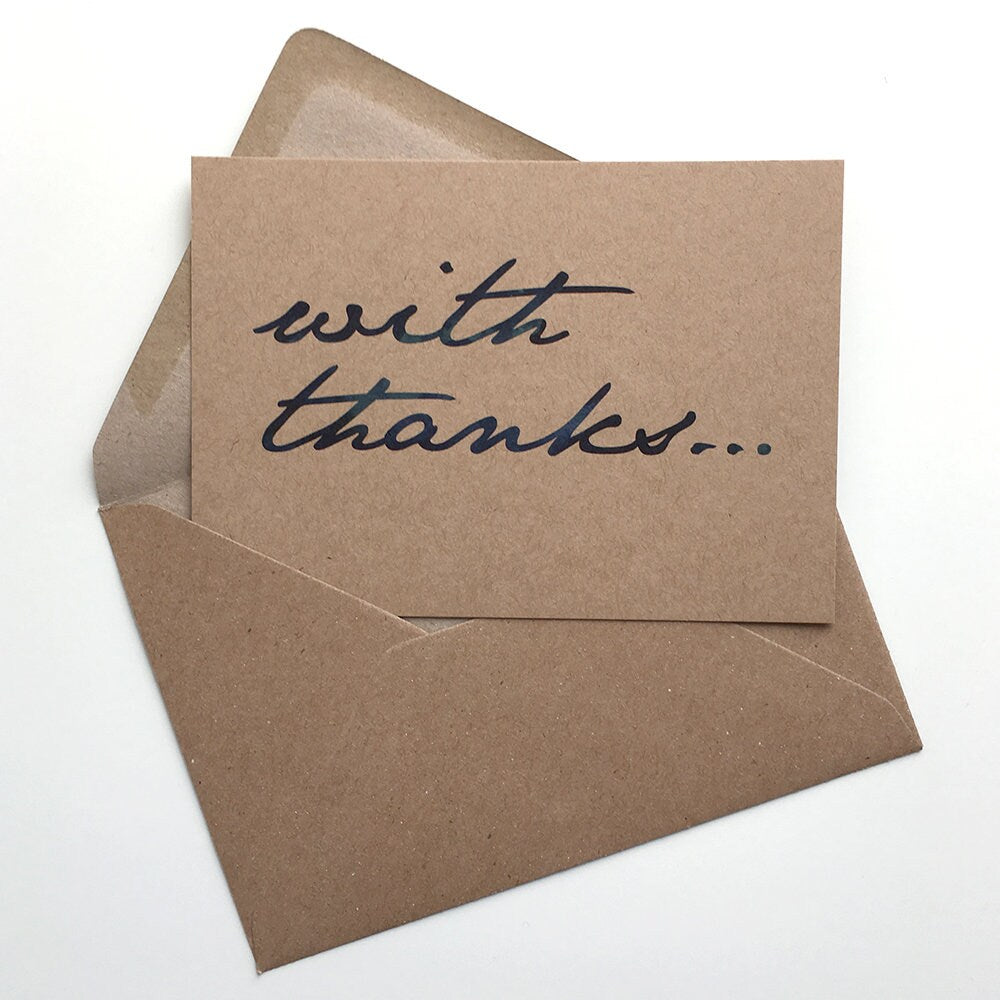 With Thanks x 12 Inky Script Postcard Note Cards