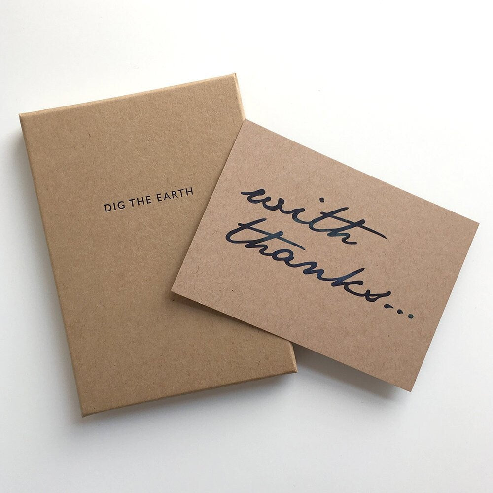 With Thanks x 12 Inky Script Postcard Note Cards