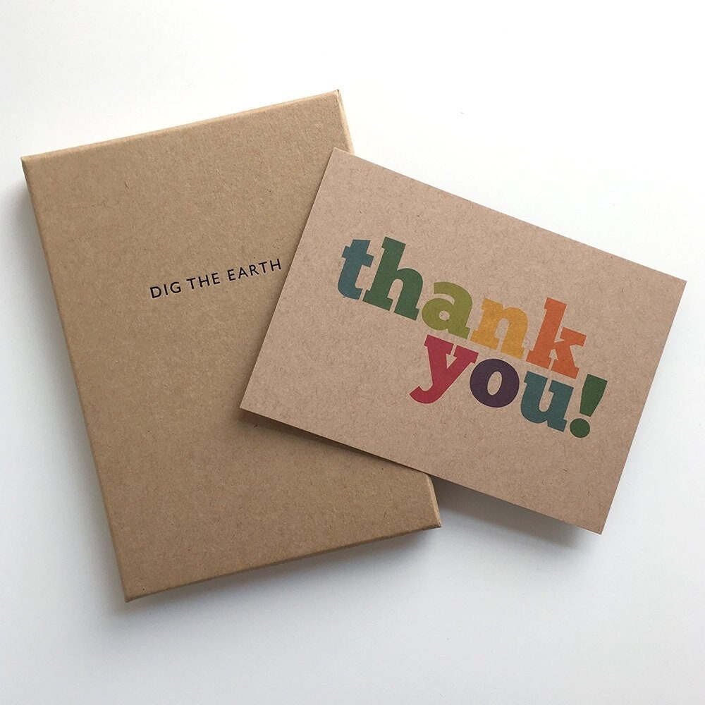 Thank You x 12 Colourful Postcard Note Cards