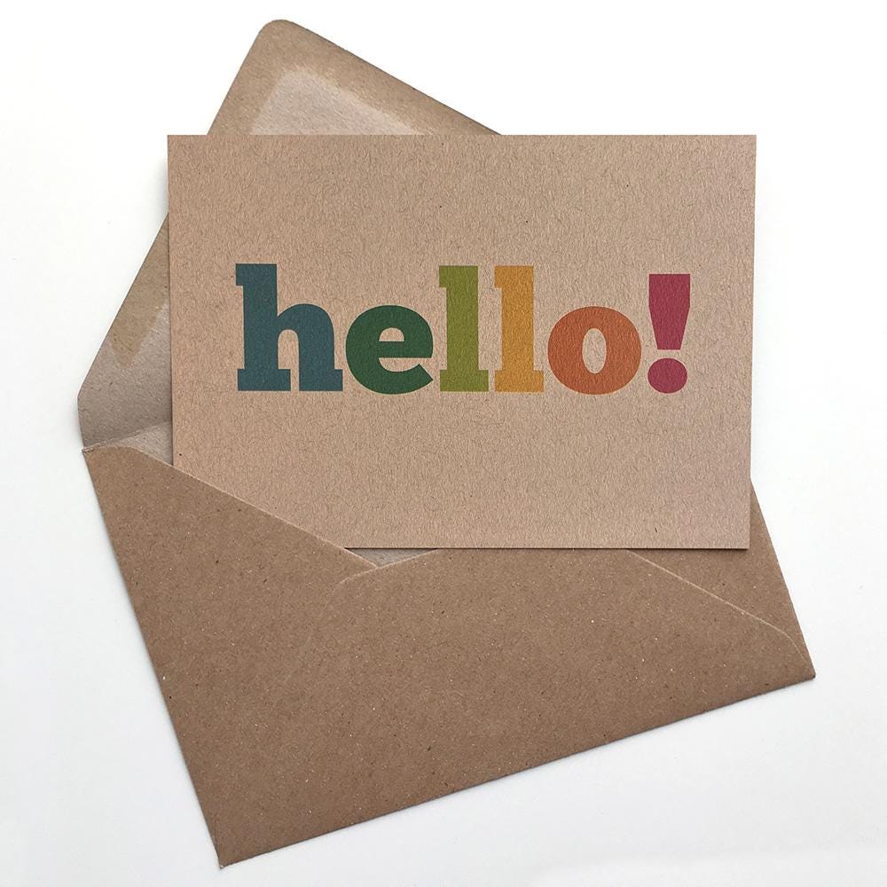 Hello x 12 Colourful Postcard Note Cards
