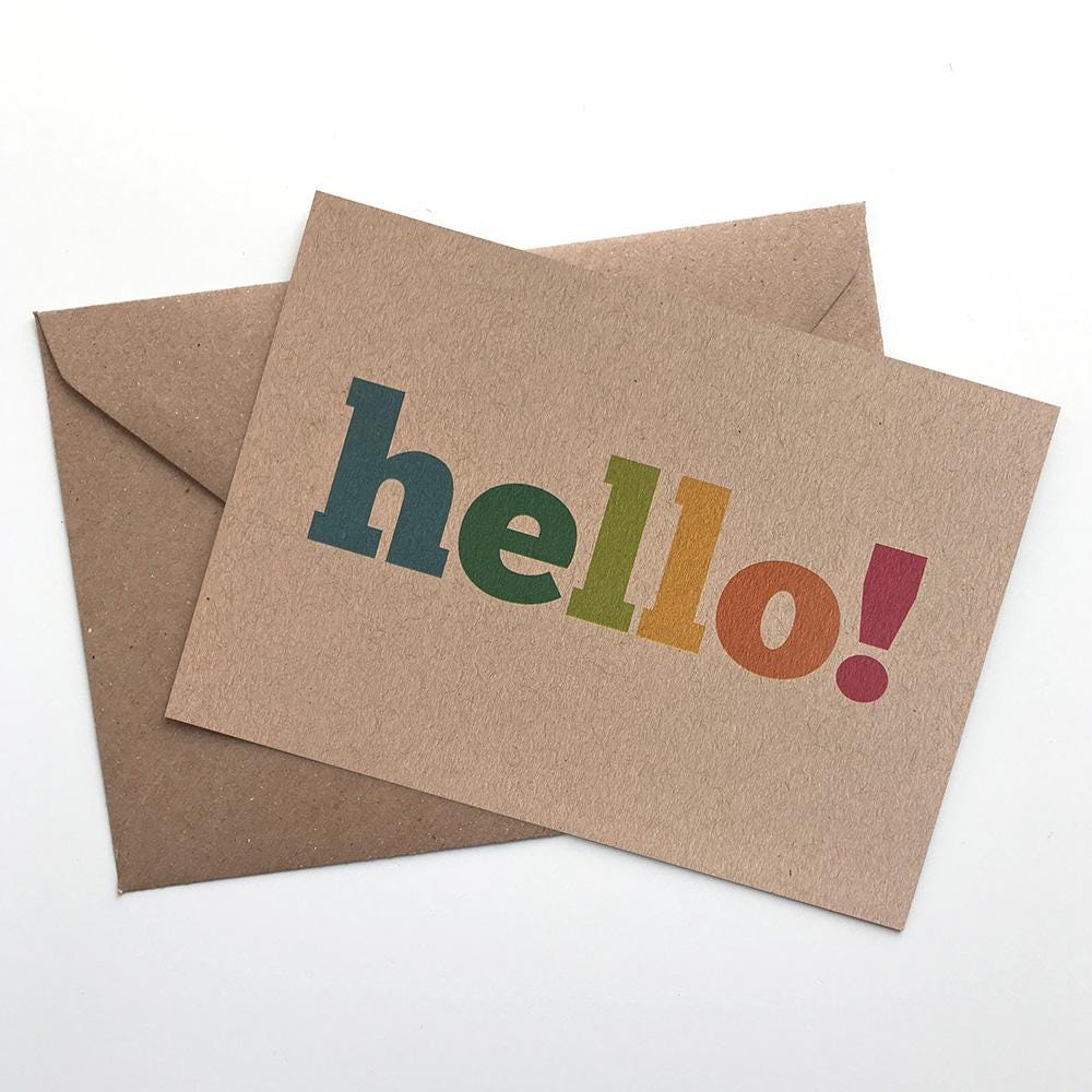 Hello x 12 Colourful Postcard Note Cards