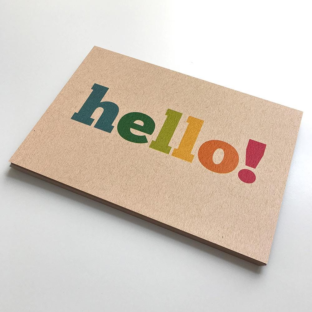 Hello x 12 Colourful Postcard Note Cards
