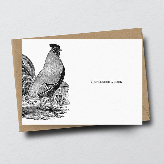 Cockerel Animal Woodblock Greeting Card by Dig The Earth