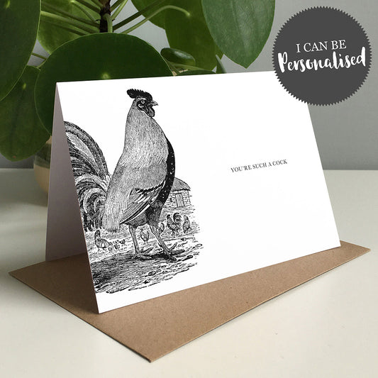 Cockerel Animal Woodblock Greeting Card by Dig The Earth