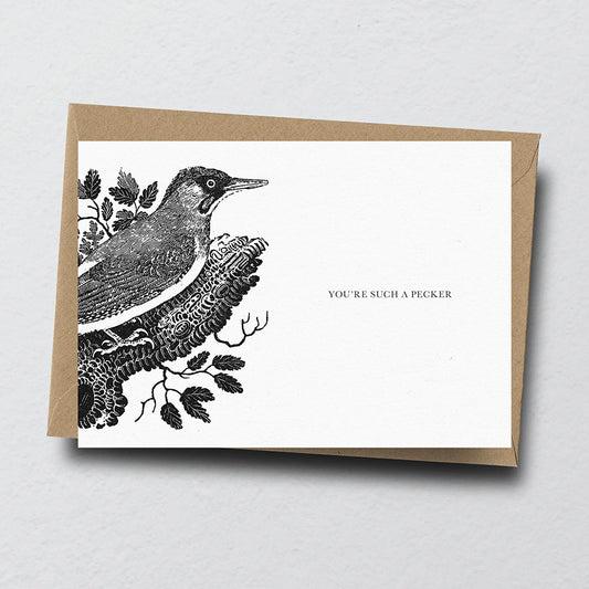 Woodpecker Animal Woodblock Greeting Card by Dig The Earth