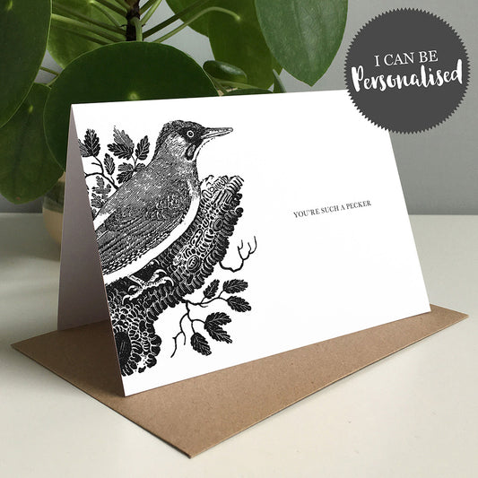 Woodpecker Animal Woodblock Greeting Card by Dig The Earth