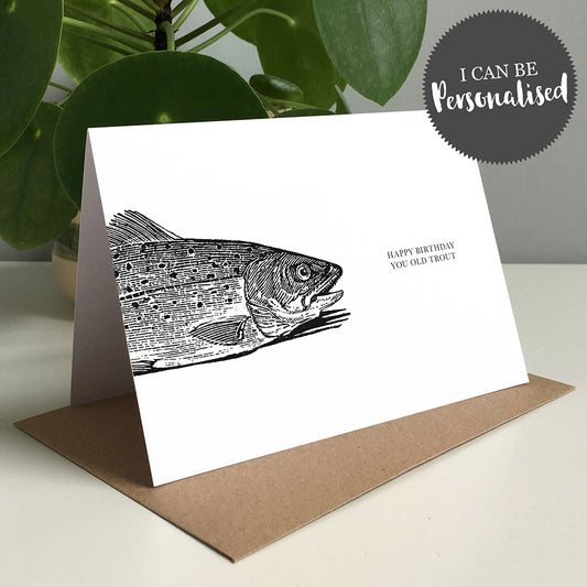Trout Animal Woodblock Greeting Card by Dig The Earth