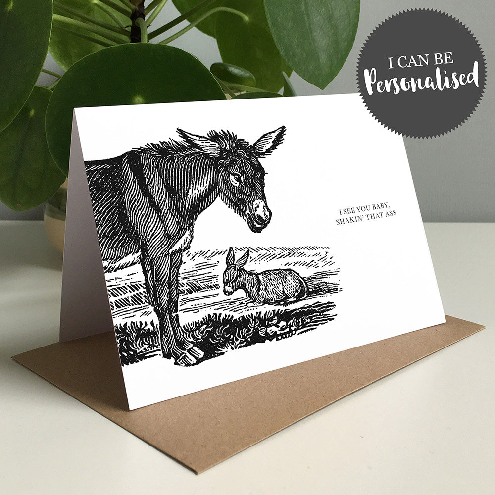 Donkey Animal Woodblock Greeting Card by Dig The Earth